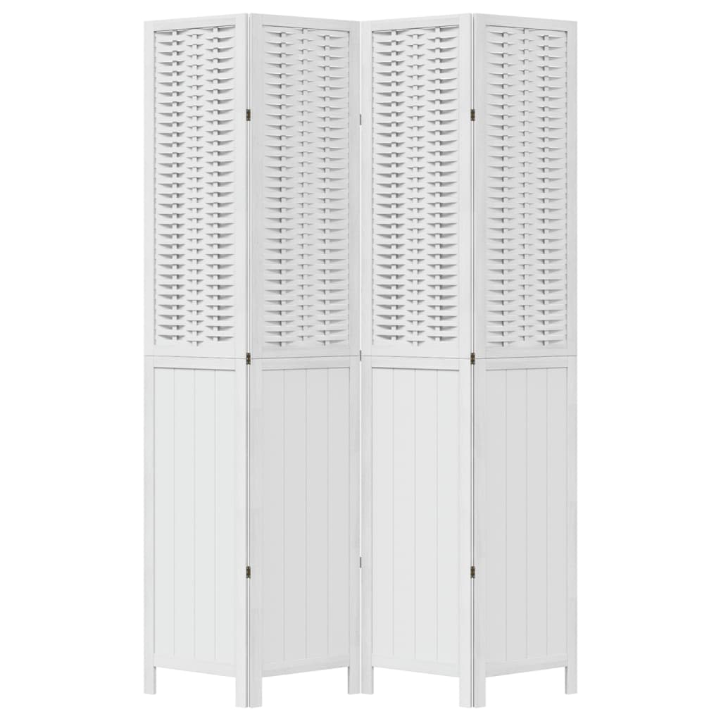 Room Divider 4 Panels White Solid Wood Paulownia
